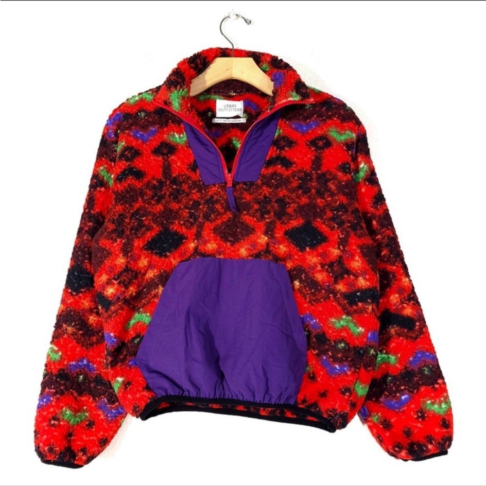 Urban Outfitters Sherpa 1/4 Zip Red Fleece Pullover, Small. - Picture 1 of 9